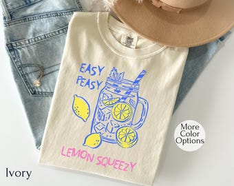 Comfort Colors® Easy Peasy Lemon Squeezy Shirt, Funny Summer Lemonade Tee, Cute Retro Drink Graphic T-Shirt, Ivory Aesthetic Top