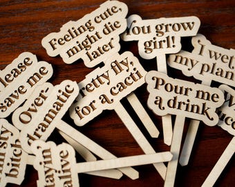 Funny Plant Stakes, Wooden Plant Stakes, Plant Markers, Plant Sticks, Funny Plant Tags, Sarcastic Plant Stakes, Garden Stakes, Plant Decor,