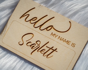 Birth Announcement Sign, Hello My Name Is Wooden Sign, Baby Name Announcement Sign, Newborn Photo Prop, Newborn Name Tag, Baby Shower Gift,