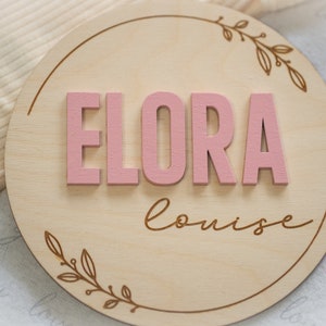 Wooden Baby Name Announcement Sign, Wooden Baby Name Disc, Baby Name Plaque, Newborn Name Photo Prop, Baby Hospital Sign, Wood Newborn Name