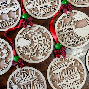 Funny Wine Christmas Ornaments, Holiday Wine Lovers Gifts, Wooden Christmas Tree Decor, Wine Ornaments, Funny Ornaments, Wine Themed Decor