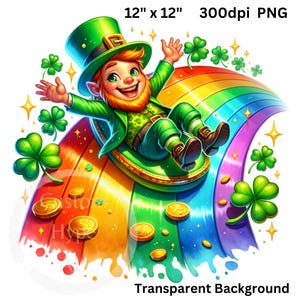 Lucky Rainbow St Patrick&#39;s Day PNG - transparent background - 12&quot; x 12&quot; - 300dpi - St Patrick&#39;s Day, Leprechaun, rainbow and gold coins