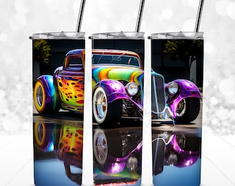 Funky Hot Rod 20 oz Straight Tumbler Wrap for Sublimation - 300 dpi PNG - male design - Christmas gift idea - gift for him -  commercial use