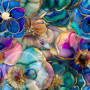 Mesmerising Alcohol Ink Floral Seamless Pattern - Sublimation and Print - 300dpi PNG - alcohol ink design, gift for her, floral pattern