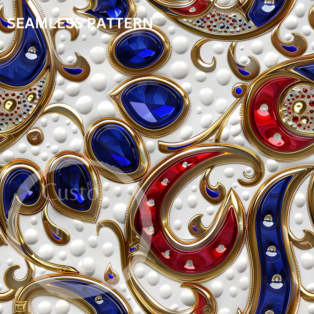 Abstract Textured Jewelled Paisley Seamless Pattern - Sublimation and ...