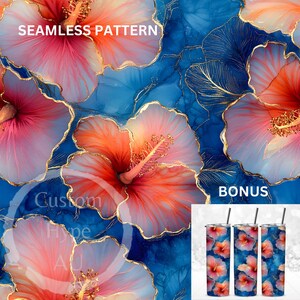 Alcohol Ink Hibiscus Seamless Pattern - Sublimation and Print - 300dpi PNG - tropical floral pattern, hibiscus design, Summer, stationery