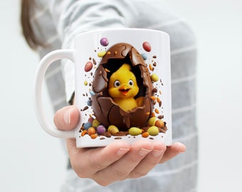 3d Melting Easter Egg with Chick 11oz & 15oz Mug Wrap Design - Sublimation - 300dpi - Easter Mug - Comm. use