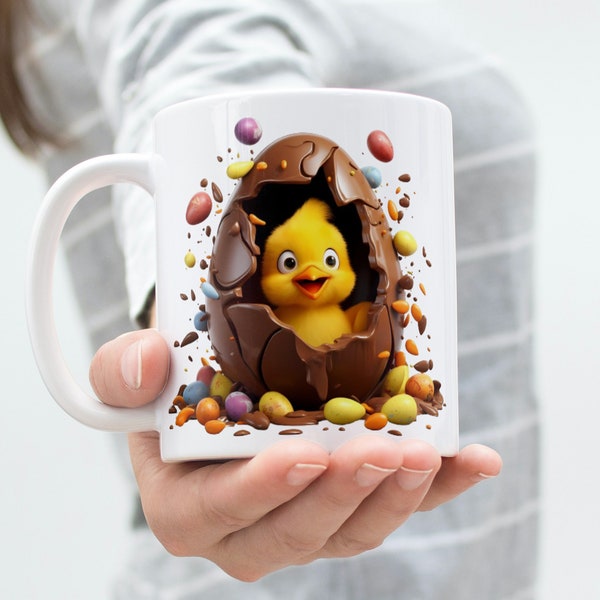 3d Melting Easter Egg with Chick 11oz & 15oz Mug Wrap Design - Sublimation - 300dpi - Easter Mug - Comm. use