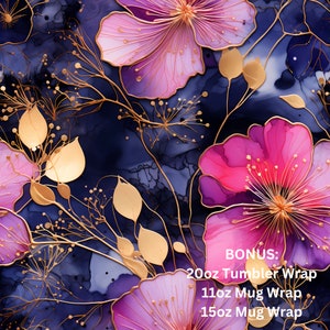 Alcohol Ink Navy & Fuchsia Floral Digital Seamless Pattern for Sublimation and Print - 300dpi PNG - Bonuses incl. - Mother's Day - Comm. use