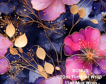 Alcohol Ink Navy & Fuchsia Floral Digital Seamless Pattern for Sublimation and Print - 300dpi PNG - Bonuses incl. - Mother's Day - Comm. use