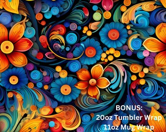 Seamless Pattern - Vibrant Hippie Floral - Sublimation and Print - onus Included - 300dpi PNG - Fabric print - Mother's Day - Gift for her