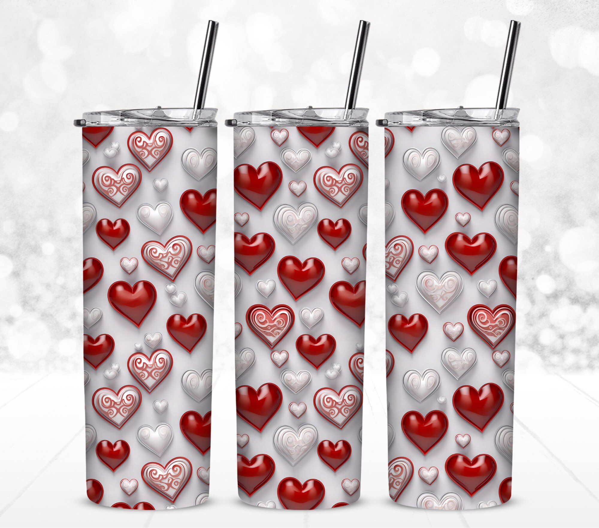 Red & White Love Hearts Digital Seamless Pattern for Sublimation and ...