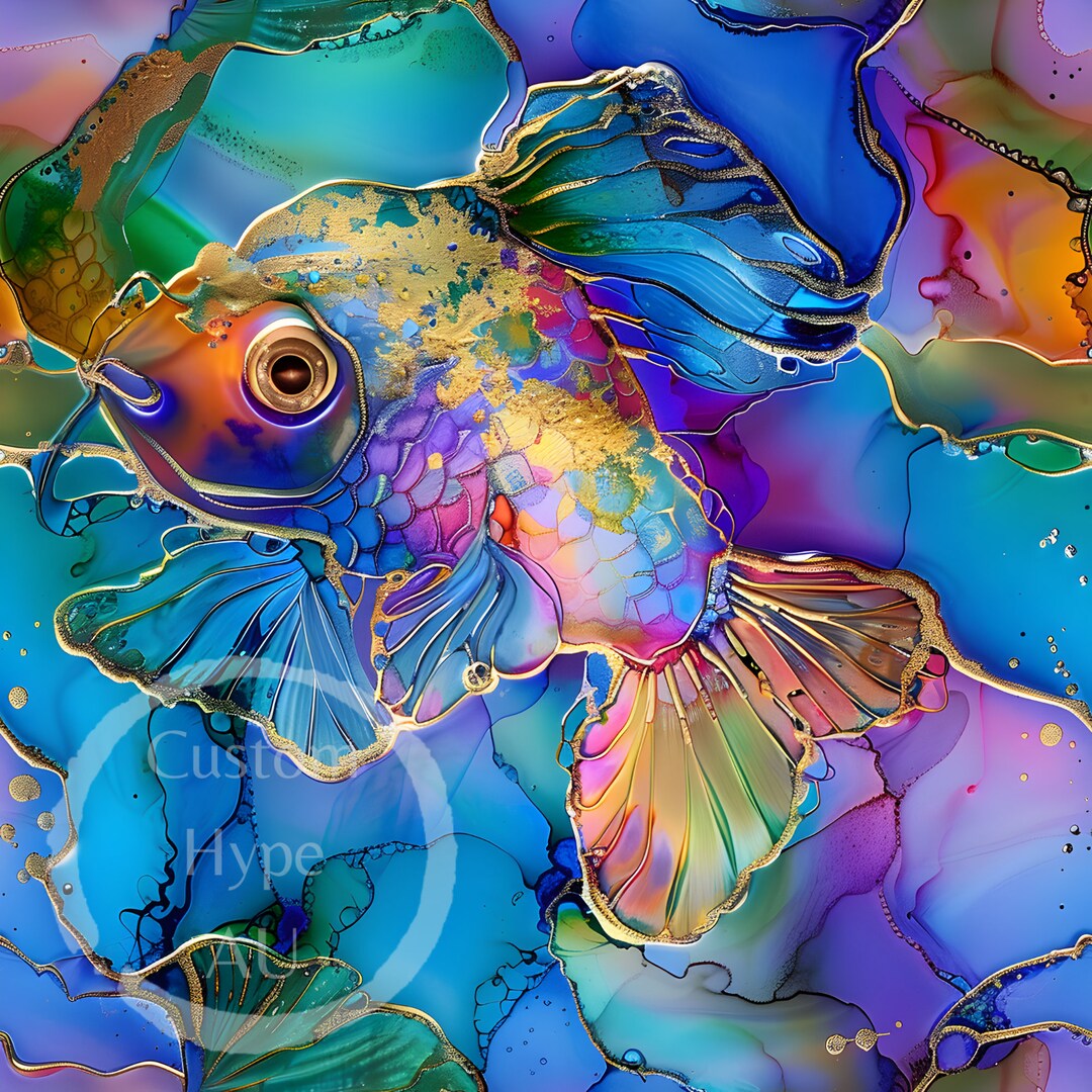 Alcohol Ink Rainbow Fish Seamless Pattern 2 - Sublimation and Print ...