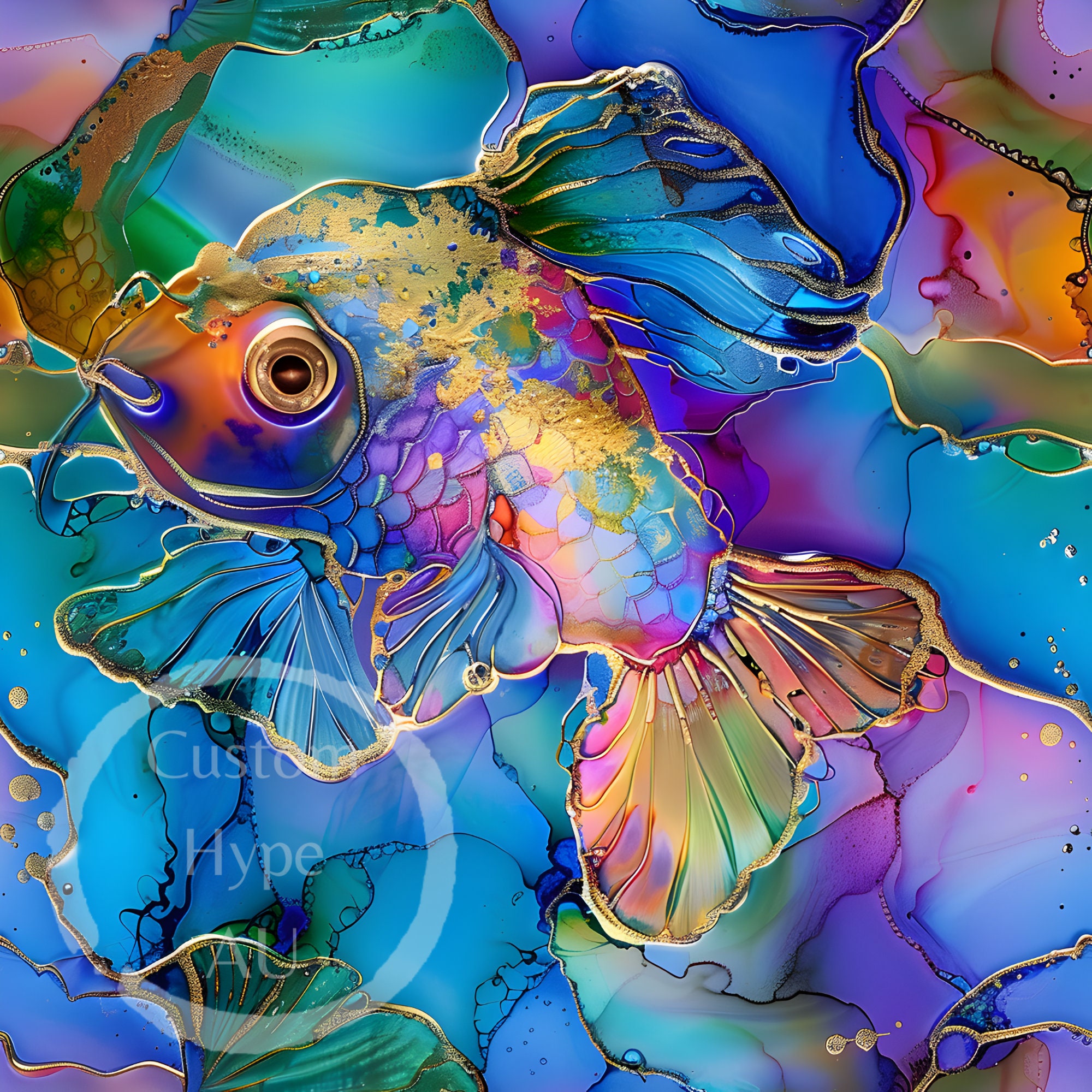 Alcohol Ink Rainbow Fish Seamless Pattern 2 - Sublimation and Print ...