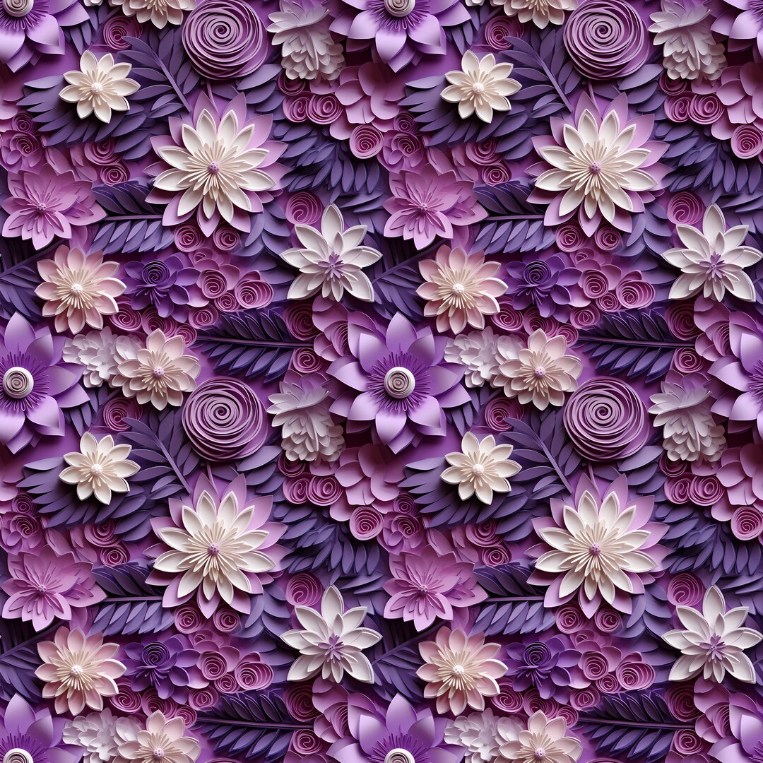 3d Quilled Purple Floral Seamless Digital Pattern - 12" X 12" 300dpi ...