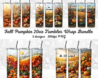 Fall Pumpkins 20oz Tumbler Wraps Bundle - Sublimation - 300dpi PNG - Thanksgiving, Fall tumbler, pumpkins, Autumn decor - comm. use