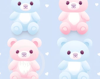 Pink and Blue Pastel Teddy Bears Seamless Pattern - Sublimation & Print - gender reveal - nursery - baby shower - 300dpi PNG - Comm. use