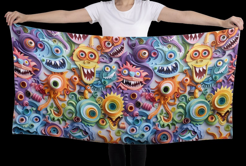 Layered Monster 3d Funny Monster Faces Quilled Seamless Pattern 2 - Sublimation and ...