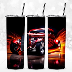Blazing Red Hot Rod 20oz Straight Tumbler Wrap for Sublimation - 300dpi - PNG file - men tumbler - male gift -commercial use