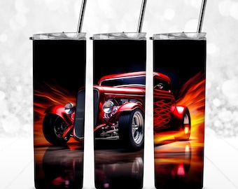 Blazing Red Hot Rod 20oz Straight Tumbler Wrap for Sublimation - 300dpi - PNG file - men tumbler - male gift -commercial use