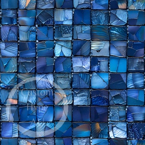 Modello senza cuciture per piastrelle a mosaico in vetro blu metallizzato - Sublimazione e stampa - PNG 300 dpi - Decorazioni per la casa, stampa su tessuto, carta digitale - comm. utilizzo