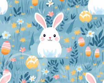 Cute Easter Bunny Digital Seamless Pattern for Sublimation & Print - 300dpi PNG - Easter Day - Fabric Print - Comm. use