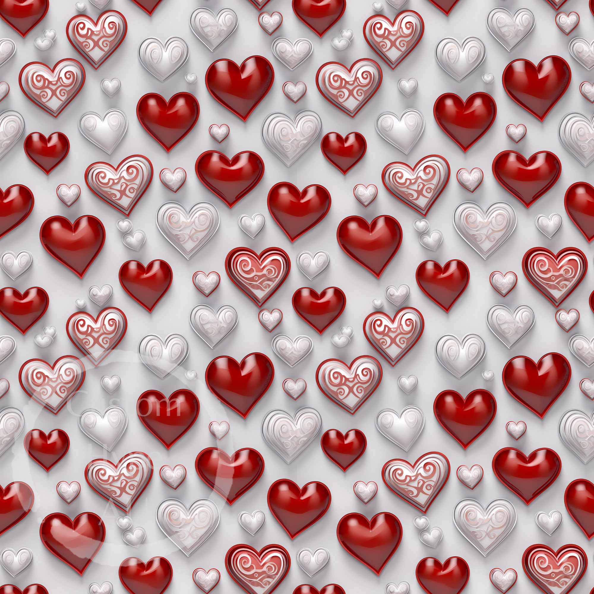 Red & White Love Hearts Digital Seamless Pattern for Sublimation and ...