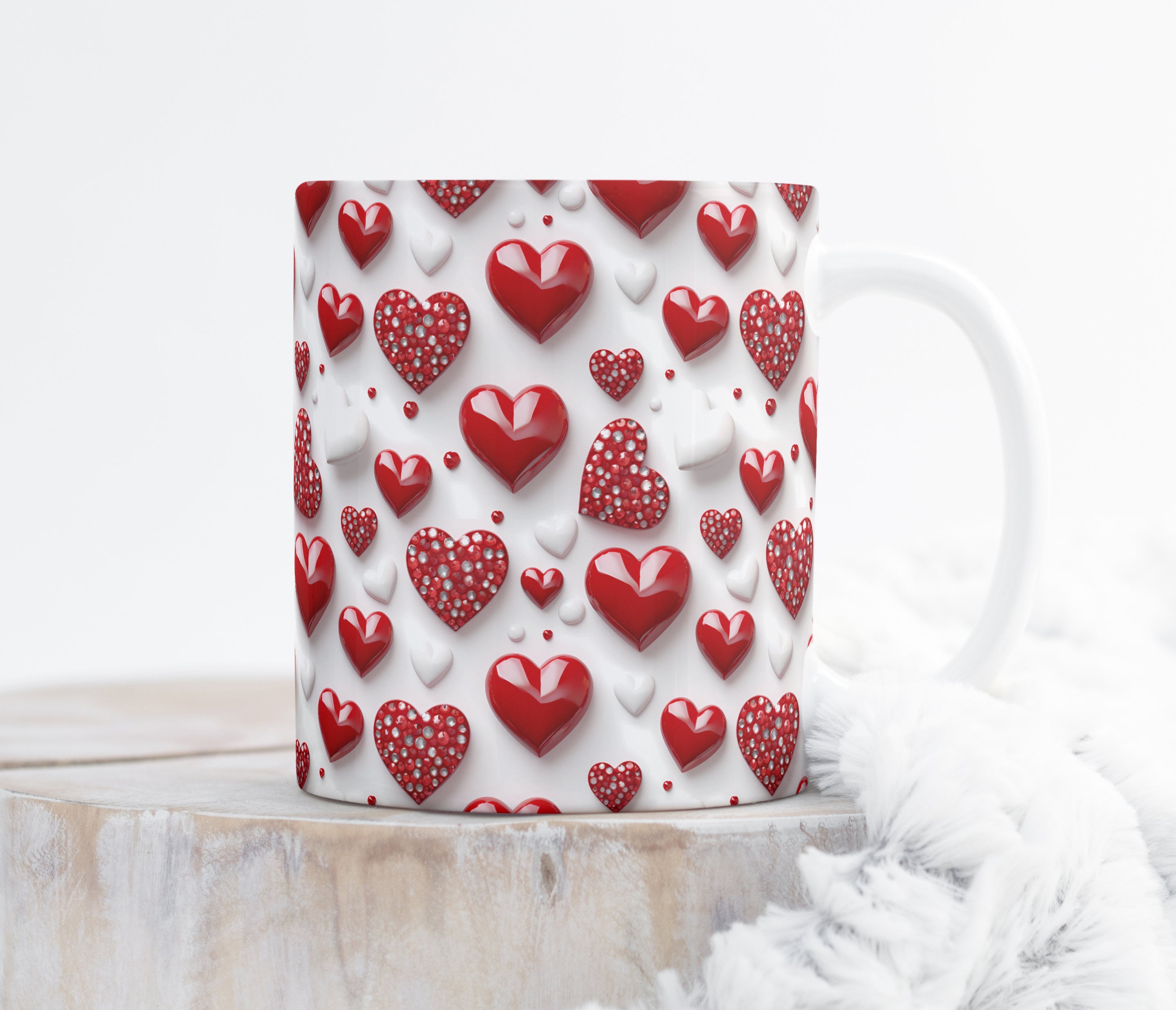 Cute 3d Red & White Love Hearts With Bling - Seamless Pattern for ...