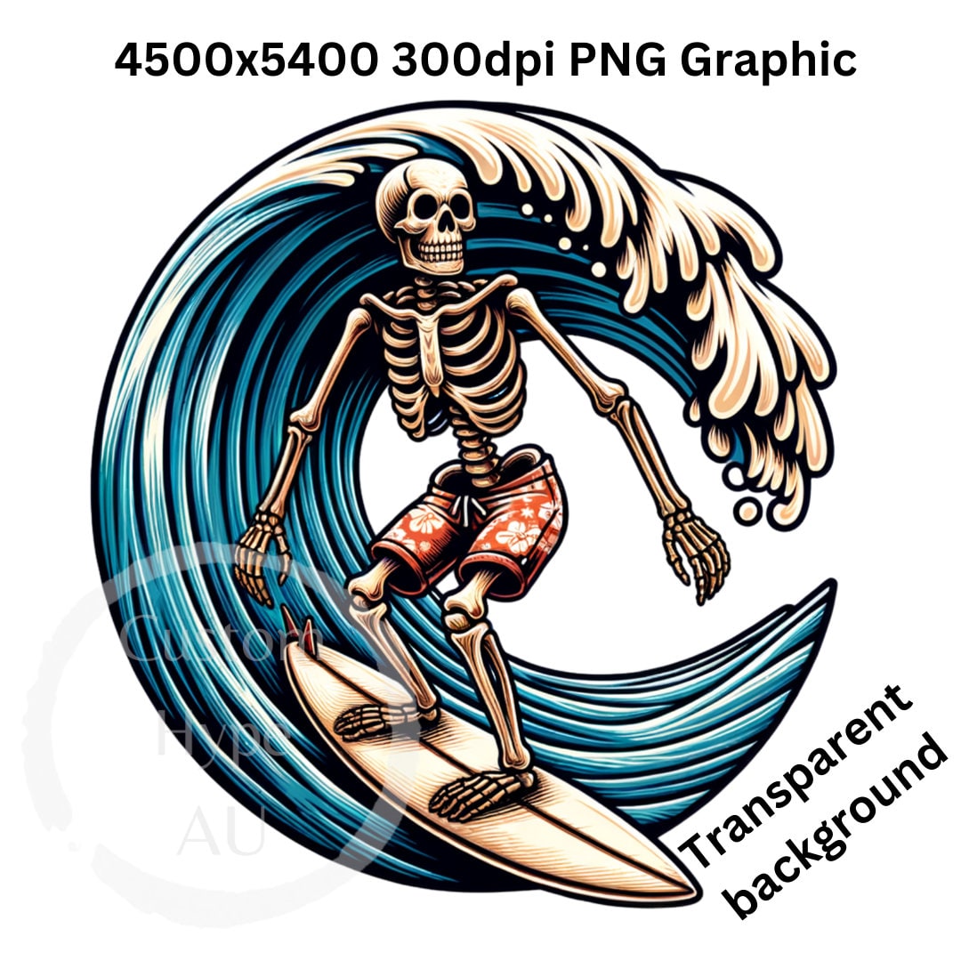 Surfing Skeleton PNG Image for Sublimation and Print - 4500x5400 300dpi ...