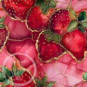 Alkohol Tinte Erdbeeren nahtlose Muster - Sublimation und Druck - 300 dpi PNG - Erdbeeren, Sommerobst, Geschenk für sie, Obstsalat