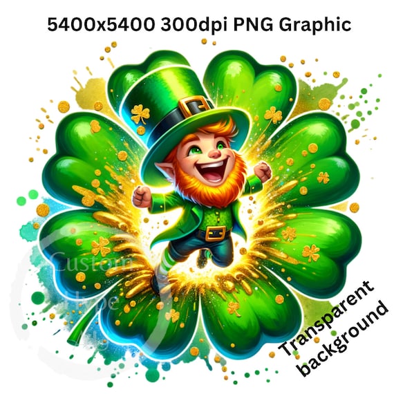 Leprechaun bursting through a Shamrock PNG image for Sublimation and Print - 5400x5400 300dpi - t-shirt graphic, home decor - St Patrick's