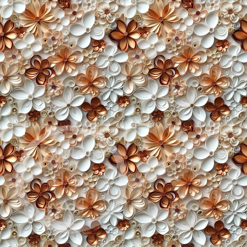 3d Floral Seamless Pattern - Copper, Rose Gold and Cream - Sublimation ...