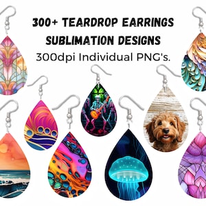 300+ Bundle of Teardrop Earring Designs for Sublimation - Great Variety - 300dpi PNG individual files - Commercial use