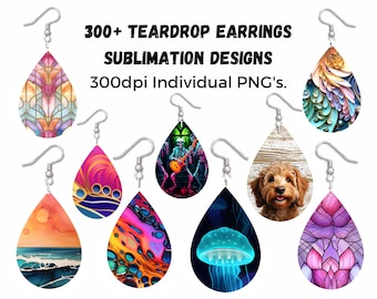 300+ Bundle of Teardrop Earring Designs for Sublimation - Great Variety - 300dpi PNG individual files - Commercial use