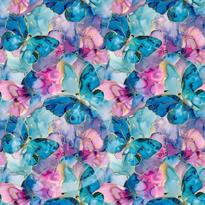 Modello senza cuciture - Farfalle con inchiostro alcolico in blu e rosa - Sublimazione e stampa - PNG 300 dpi - Regalo per lei, festa della mamma, amante delle farfalle