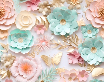 3d Vintage Pastel Butterflies and Flowers Digital Seamless Pattern - Sublimation & Print - 300dpi - Fabric design - tumbler design