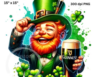 Kobold mit Guinness 15 Zoll x 15 Zoll PNG Bild - 300 dpi - transparenter Hintergrund - Bild zum St Patrick's Day - comm. verwenden
