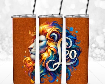 Leo Zodiac 20oz Seamless Tumbler Wrap - Sublimation - 300dpi PNG - birthday gift, gift for him, Christmas gift - comm. use