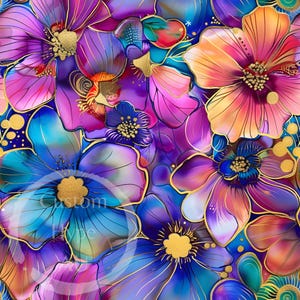 Tropical Alcohol Ink Floral Seamless Pattern - Sublimation and Print - 300dpi PNG - alcohol ink PNG, tropical design, floral pattern
