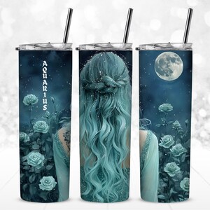 Aquarius Zodiac Tumbler Wrap Celestial Design, Astrology 20 oz Skinny Straight Tumbler Sublimation Design, PNG Digital Download, 300dpi