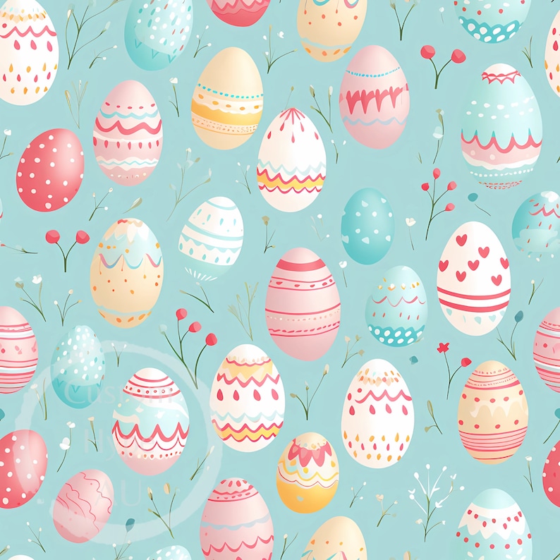 Pastel Decorated Easter Eggs Digital Seamless Pattern for Sublimation ...