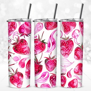 Coquette 20oz Tumbler Wrap - Whimsical Strawberries - Sublimation template - 300dpi PNG - gift for her, girly, birthday - comm. use