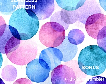 Watercolour Pastel Spots in Blues and Pinks Seamless Pattern - Sublimation and Print - 300dpi PNG - gender reveal, nursery design,