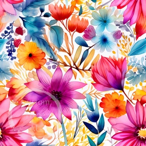 Vibrante Boho Verano Floral Digital Patrón Sin Costuras - Sublimación e Impresión - 300dpi PNG - 12x12 - Impresión de tela - uso comercial