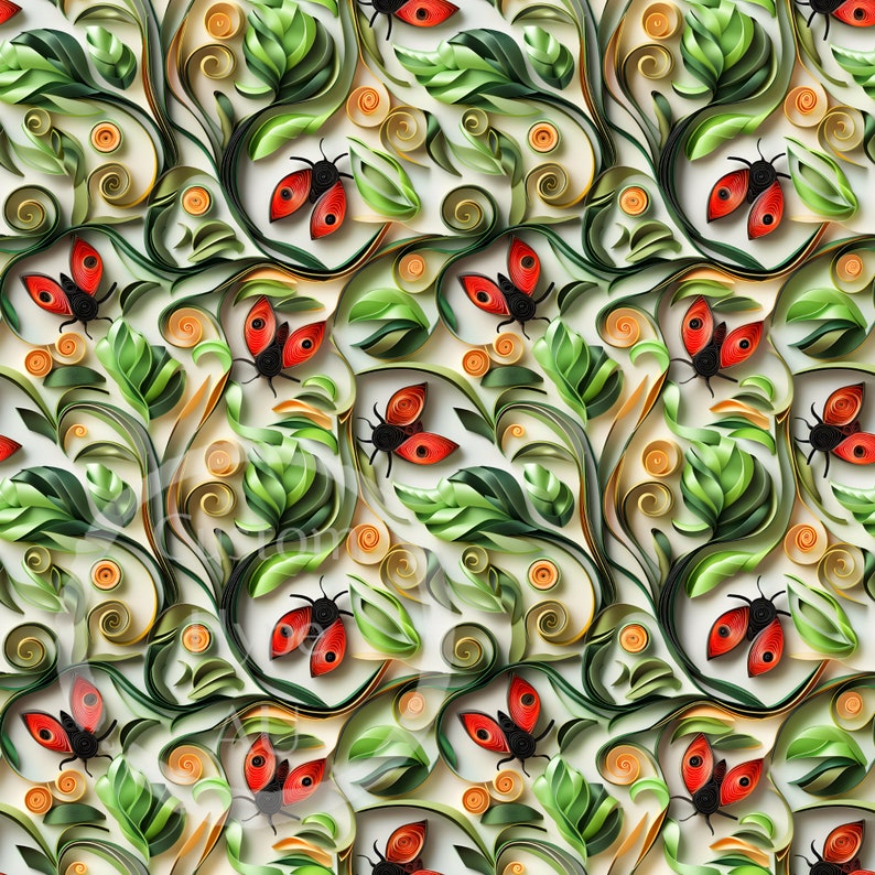 3d Quilled Lady Birds Seamless Pattern - Sublimation and Print - 300dpi ...