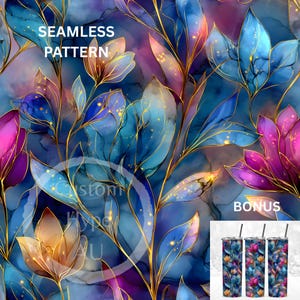 Alcohol Ink Flowering Plant Seamless Pattern - 300dpi PNG - soft floral pattern, sublimation, print pattern, alcohol ink, Mother&#39;s Day,