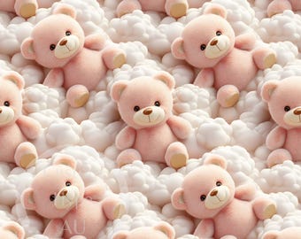 Nursery Seamless Pattern - 3d Pink Teddy Bears - Sublimation and Print - 300dpi PNG - nursery, baby shower, baby gifts,  nursery decor