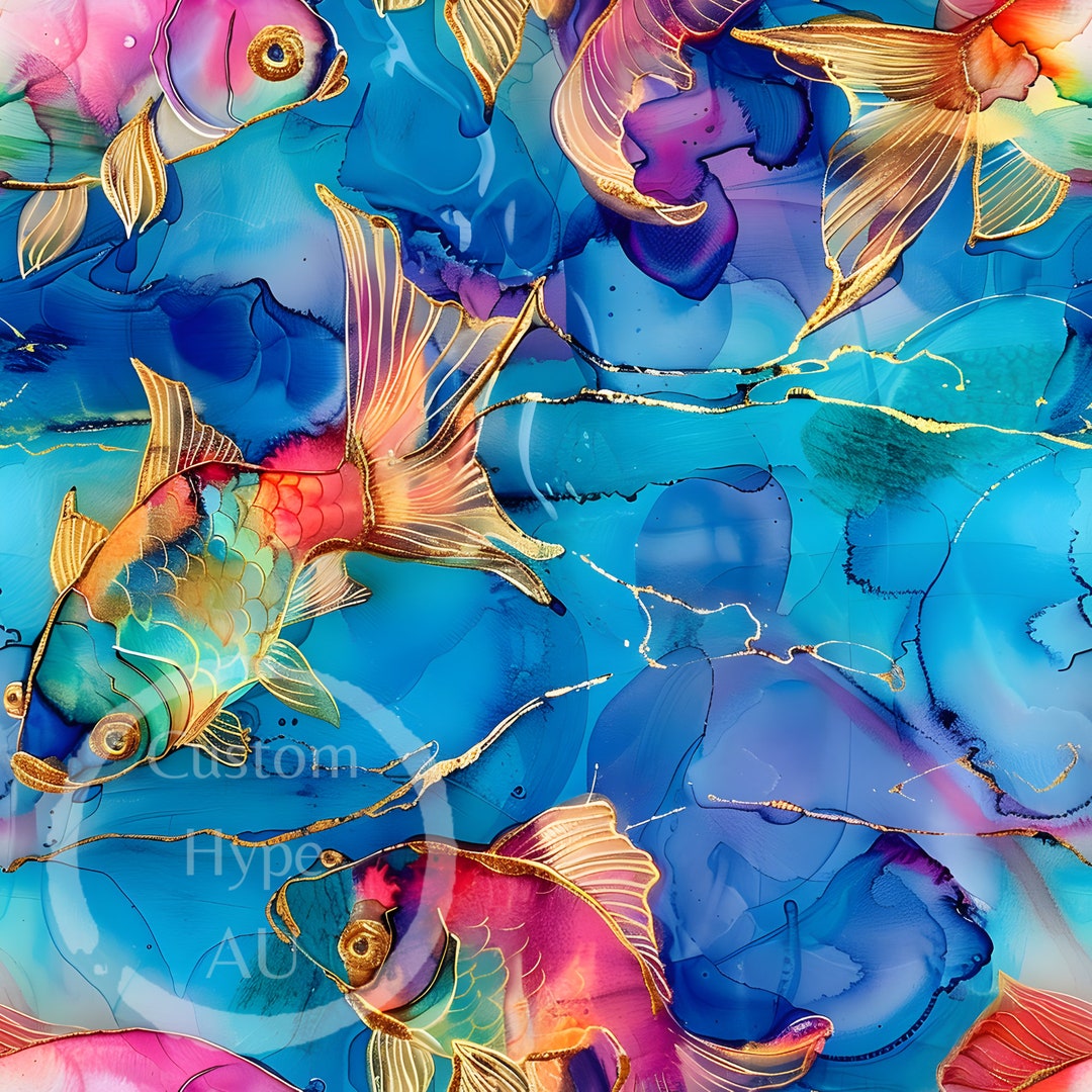 Alcohol Ink Rainbow Fish Seamless Pattern - Sublimation - 300dpi PNG ...