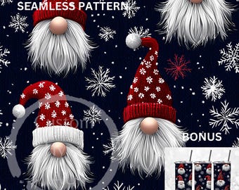 Knitted Christmas Nisse Gnomes in Red-White-Blue Seamless Pattern - Sublimation and Print - 300dpi PNG - Christmas, Nisse gnomes, cute Xmas