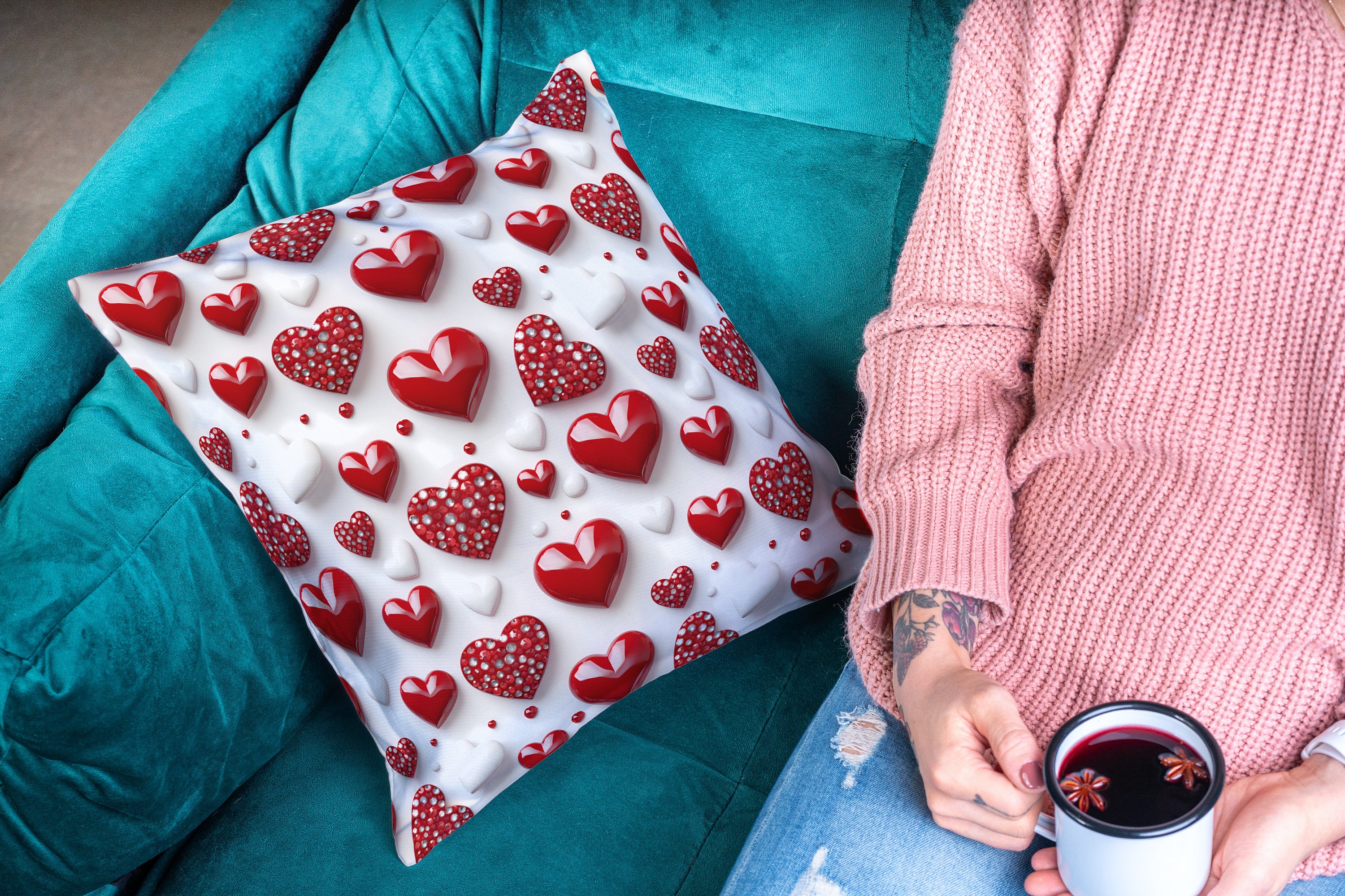Cute 3d Red & White Love Hearts With Bling - Seamless Pattern for ...